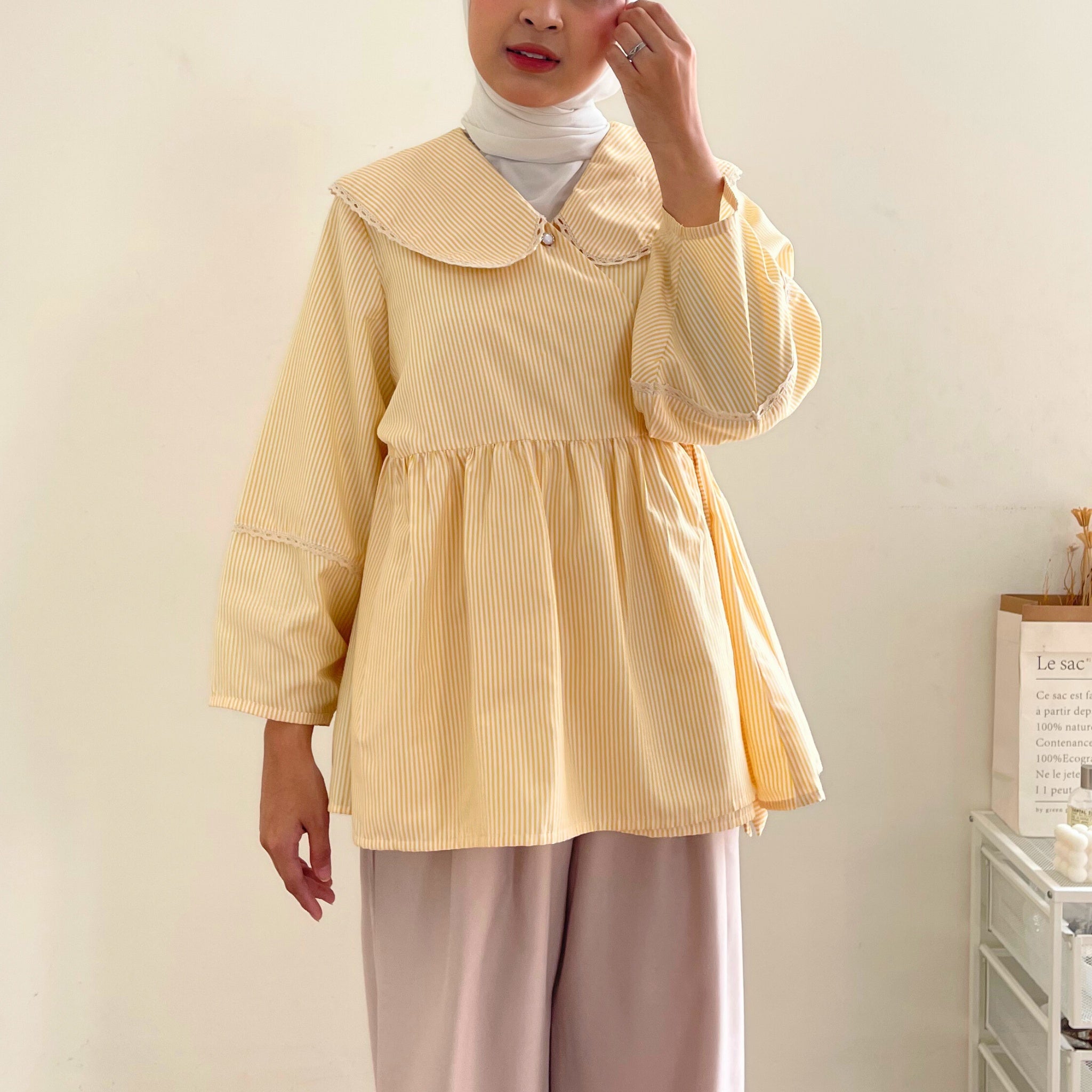 Image of Eclemix Top Ryusa | Atasan Wanita Blouse Kimono Motif Stripe
